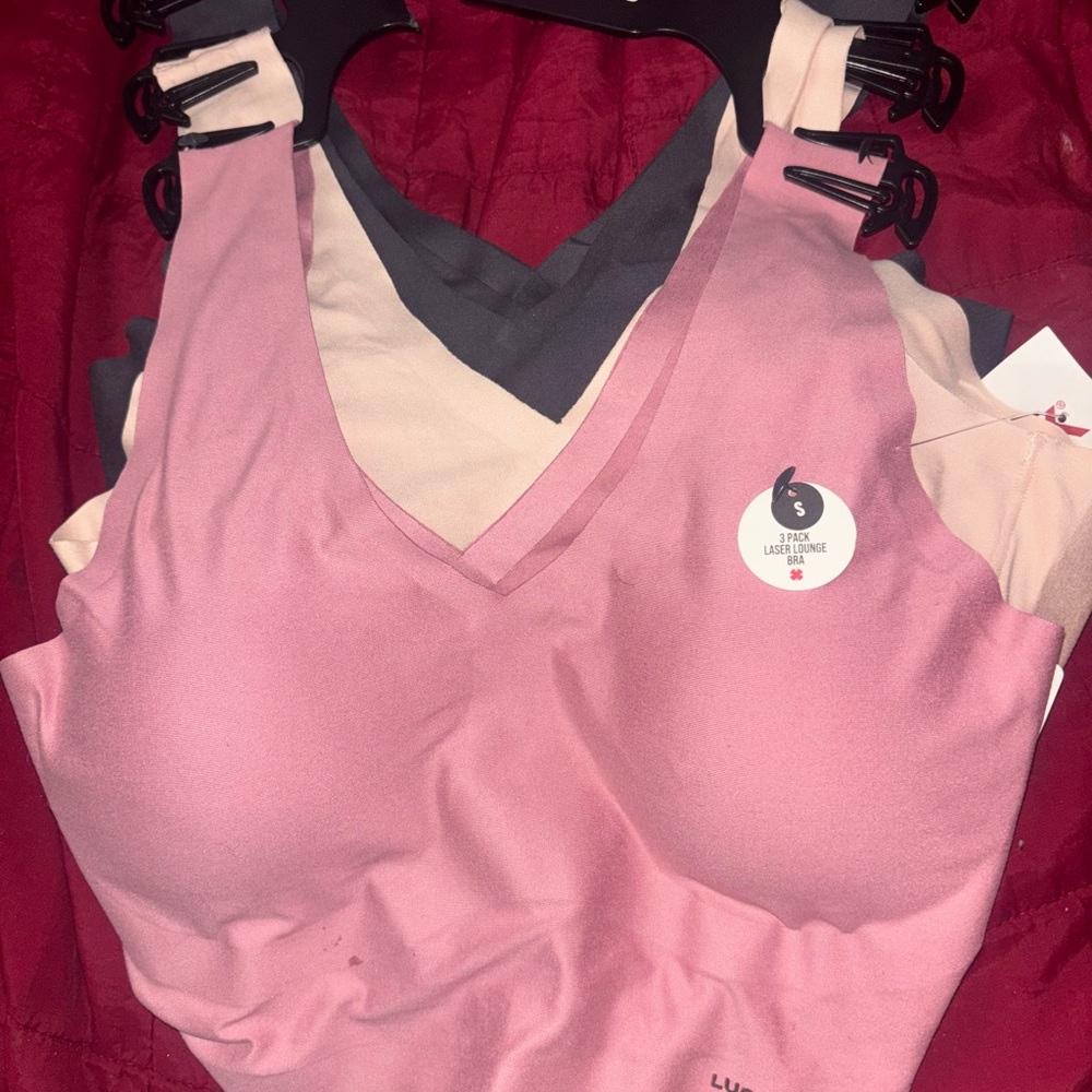 Lucky Brand Seamless V-Neck Lounge Bras - Pink, Nude & Gray (3-Pack)